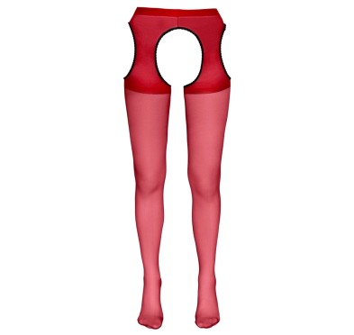 Cottelli LEGWEAR - Czerwone Rajstopy Z Pasem Do Pończoch S/M